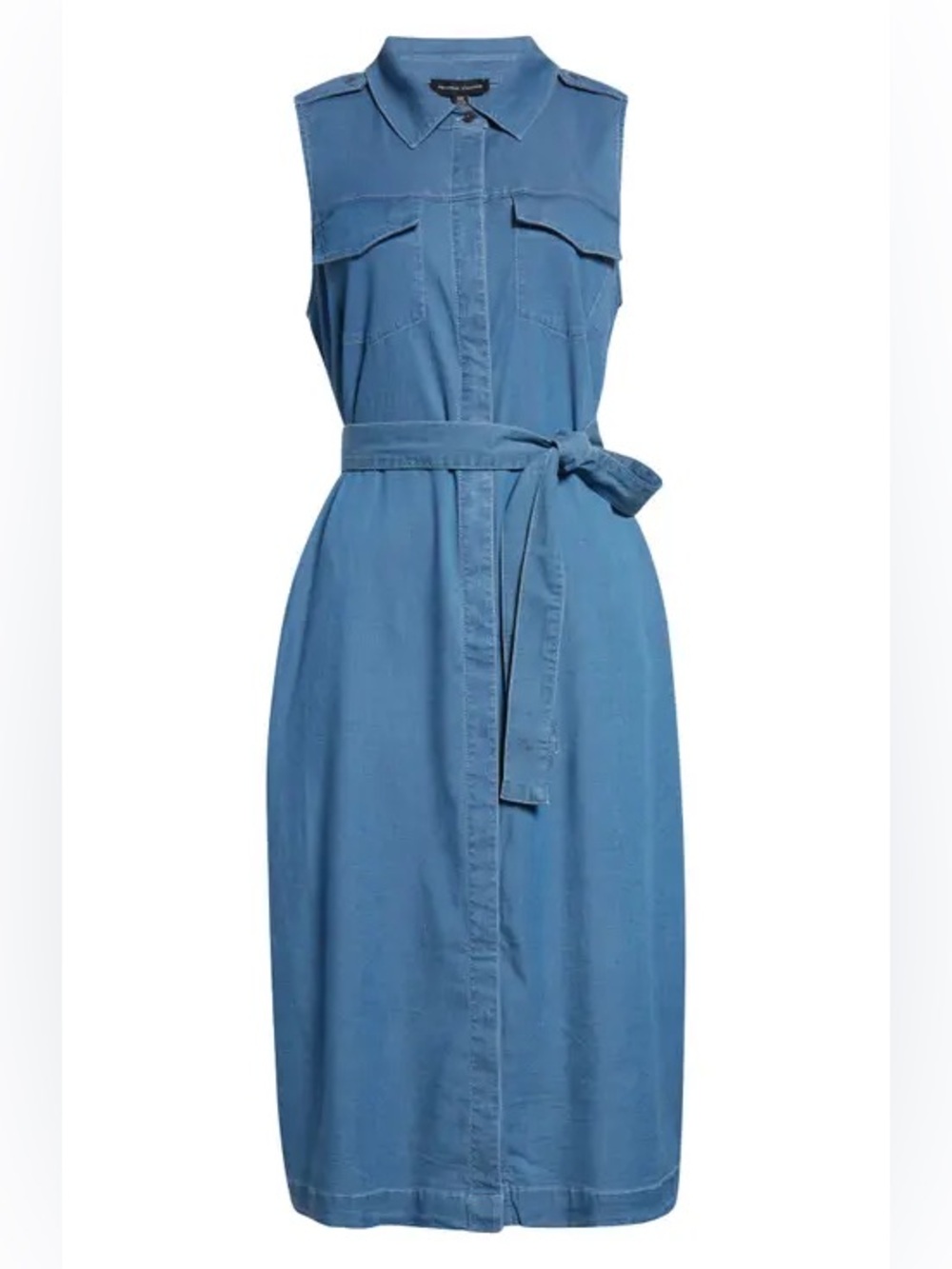 Universal Standard Blue Sleeveless Chambray Shirt Dress with Tie Waist
